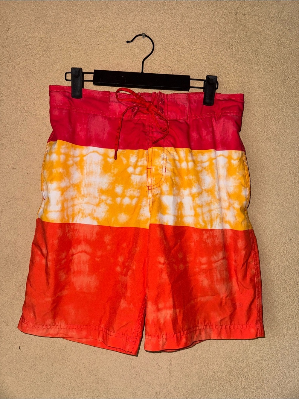 Speedo Men's Red, Yellow, Orange Tie-Dye Swim Trunks